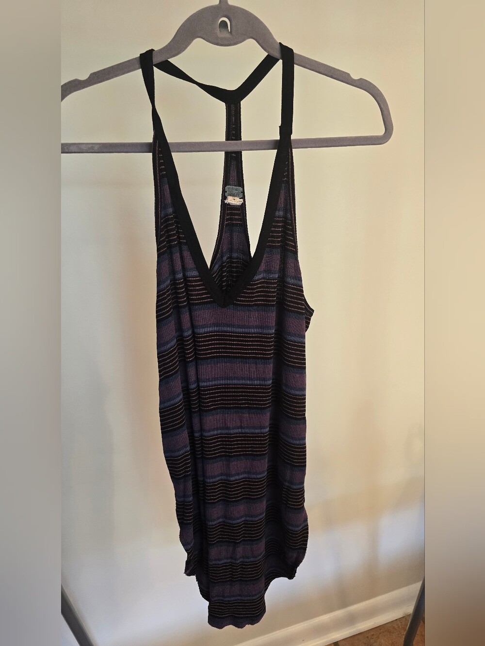 We The Free Free People Vintage Purple & Black Striped V-Neck Mini Dress Size S